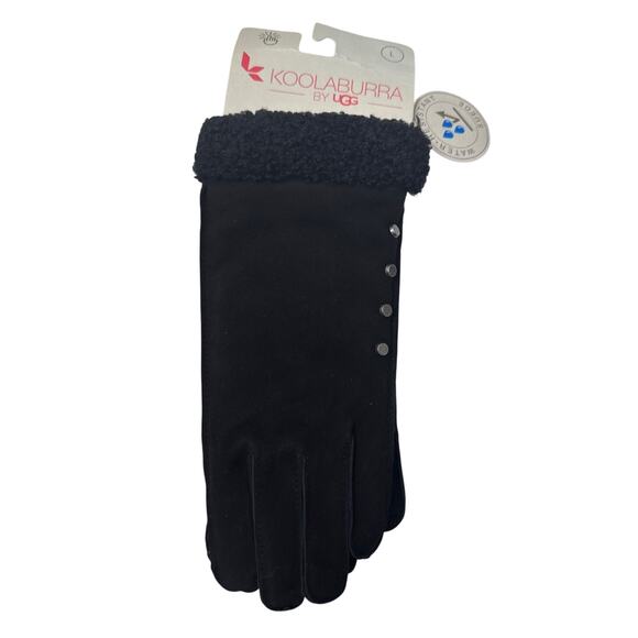 Koolaburra UGG Tech Gloves Womens Large Black Leather Studded Sherpa Cuff - Picture 2 of 6